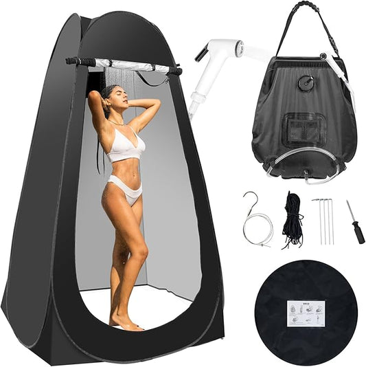 Portable Camping Privacy Tent, Outdoor Shower Tent Kit with 5 Gallon Shower Bag-(Nozzle Upgraded)