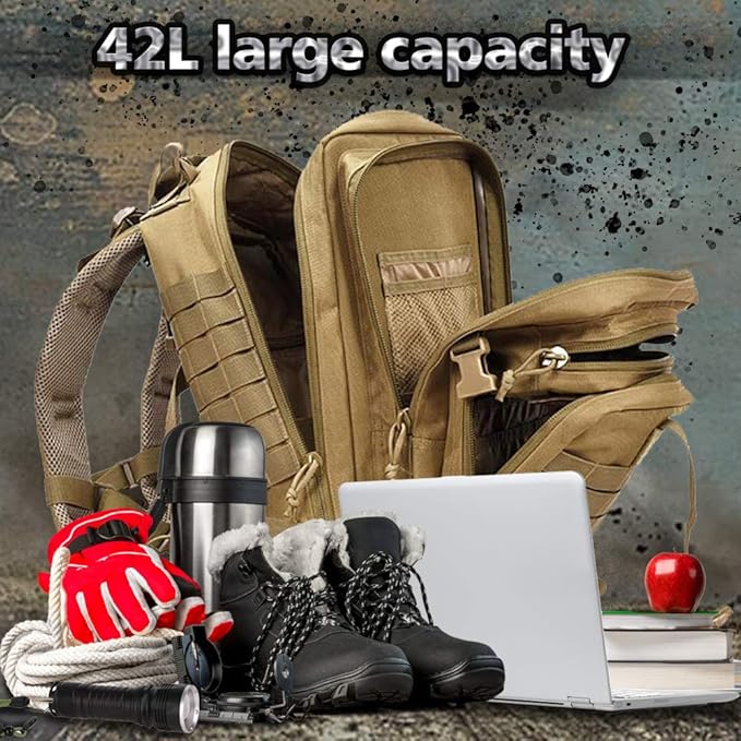 EMDMAK Military Tactical Backpack, 42L Large Military Pack Army 3 Day Assault Pack Molle Bag Rucksack