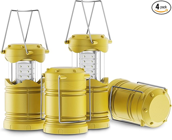 Lichamp 4 Pack LED Camping Lanterns, Battery Powered Camping Lights LED Collapsible Flashlight Portable Emergency Supplies Kit, A4YL