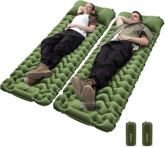 KingCamp Self Inflating Camping Mattress with Built-in Foot Pump, Connectable Durable Inflatable Sleeping Mat with Pillow, Compact Camping Air Mattress for Hiking