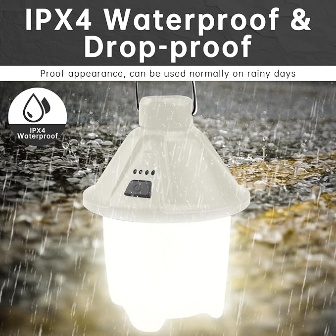 LED Camping Lantern Rechargeable, Waterproof Survival Camping Light, Portable Lantern Flashlight Tent Light with 5 Light Modes for Hurricane, Hiking, Camping, Power Outages (White)