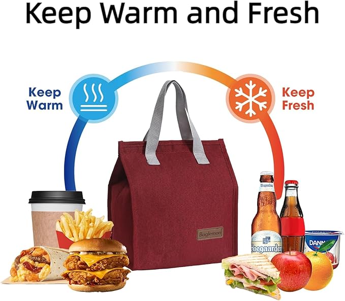 Lunch bag, Insulated Lunch Bag for Women Men, Lunch Containers Reusable Lunch Tote Bags for Work, Travel, Outdoor (Red)
