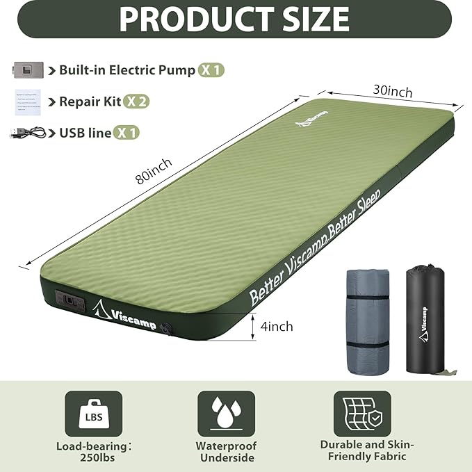 Self Inflating Camping Sleeping Pad, 4" Memory Foam Camp Pad Self Inflating Mattress Sleeping Pad Camp Mat for Camping(Green)
