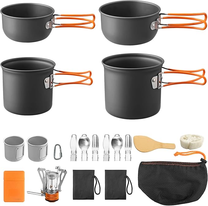 FUNYKICH Camping Pots and Pans Set, Non-Stick Camping Cooking Set, Lightweight Camping Cookware with Storage Bag for Camping, Backpacking, Outdoor Cooking & Picnic