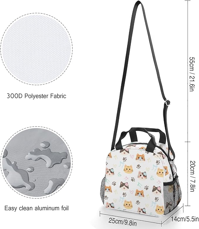 Lunch box Kids,Insulated Cat Lunch Bag Cute Small Pink Lunch Totebag Reusable Leakproof Corgi Lunch Bag With Shoulder Strap for Girls Boys Women School Work Picnic (ice cat)