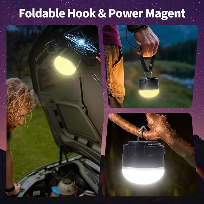 LED Camping Lantern Rechargeable, 1000LM Portable Camping Tent RGB Light with 10 Light Modes & Magnetic Base, 4000mAh Emergency Hanging Light for Hurricane, Power Outage, Camping, Hiking