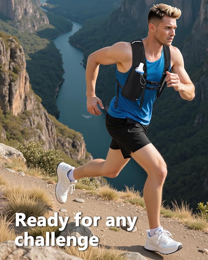 Running Hydration Vest for Women Men,Lightweight Breathable Hydration Pack with 500ml Soft Flask, Adjustable Chest Straps Reflective Backpack for Trail Running Marathon Race Jogging Cycling