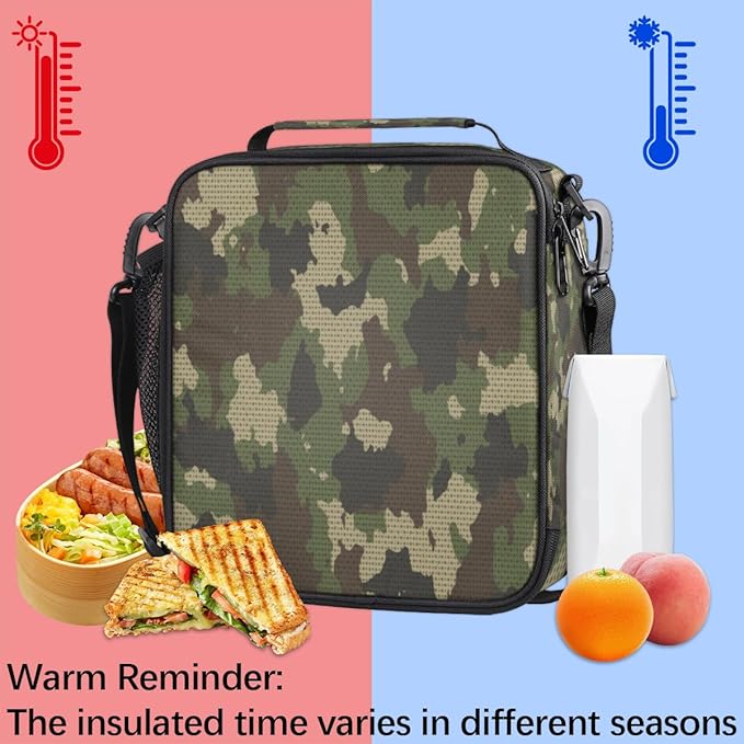 Pardick Camo Insulated Lunch Bag for Kids Students Lunch Box Meal Holder Camouflage Green Reusable Cooler Bag for Boys Thermal Lunch Box for School Picnic Travel Outdoor