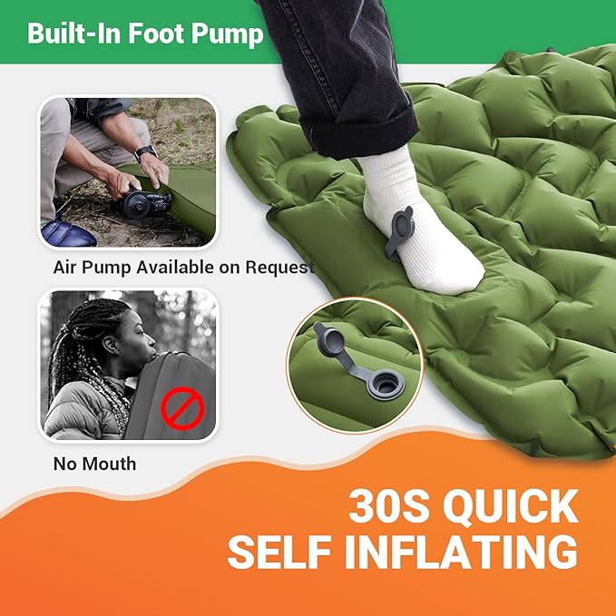 KingCamp Self Inflating Camping Mattress with Built-in Foot Pump, Connectable Durable Inflatable Sleeping Mat with Pillow, Compact Camping Air Mattress for Hiking