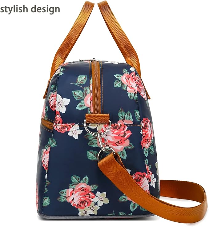 FlowFly Insulated Lunch Bag With Shoulder Strap for Women, Men, and Kids, Large and Reusable, Handle, Freezable Work and School Travel Tote and Meal Prep Organizer,Peony