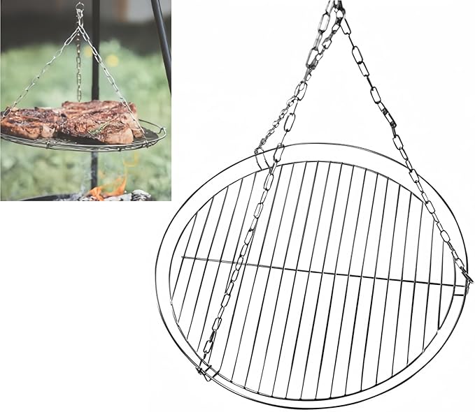 20-Inch Large Cooking Grill Basket with Chain for Outdoor Campfire Swing Grill