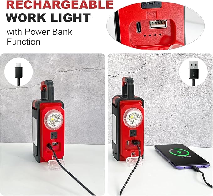 SYLSTAR 2Pack 3000LM Rechargeable Camping Lights, Battery Powered Camping Lantern with 4 Modes, Powerbank, Magnets, Hook, IPX5 Rotatable Work Light for Power Outages Emergency Garage