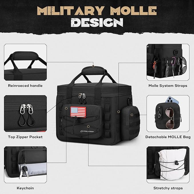 Maelstrom Tactical Lunch Box, Insulated Lunch Bag for Men, Large Leakproof Soft Cooler Bag with Detachable MOLLE Bags, Durable Lunch Tote for Adult Women Work,Picnic,20 Cans/15 L, Black