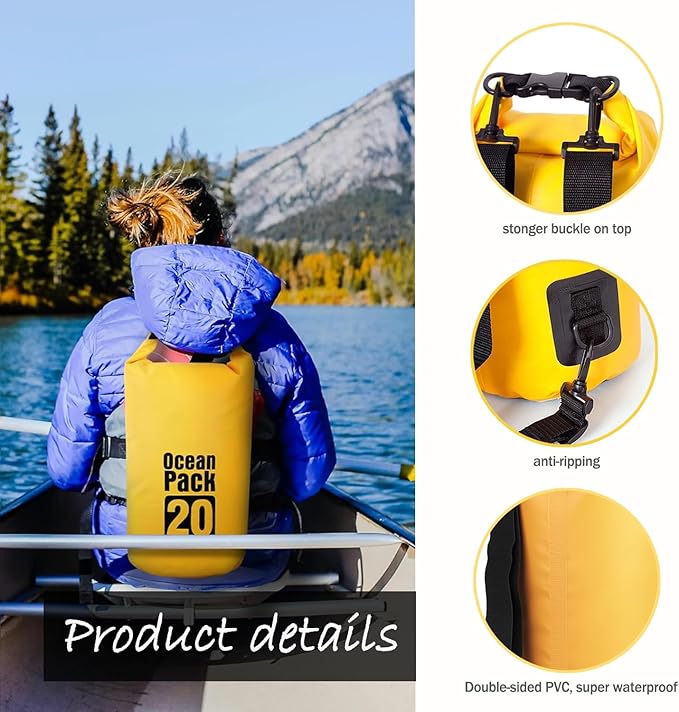 Floating Waterproof Dry Bag Backpack 5L/10L/20L, Roll Top Bag for Kayaking, Rafting, Boating, Swimming, Camping, Hiking, Beach, Fishing, Waterproof Beach Bag. (Yellow, 5L)