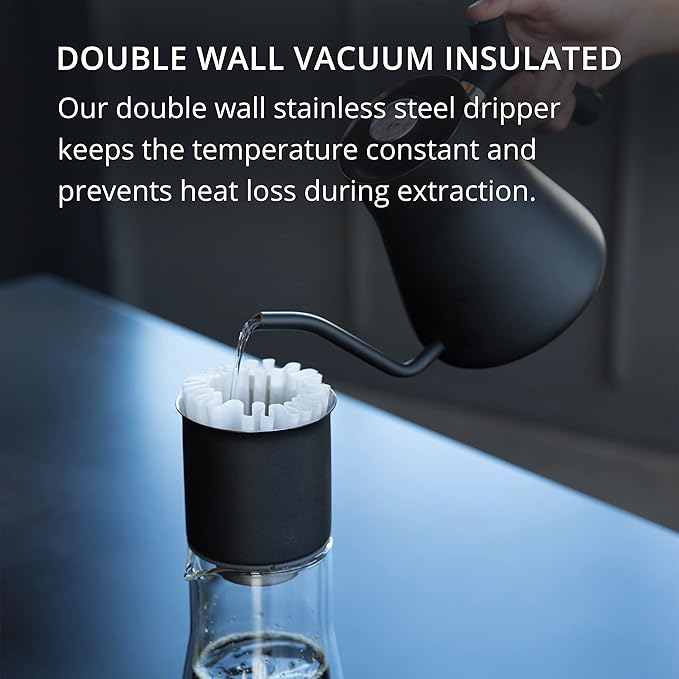 Fellow Stagg Pour-Over Dripper & Double Wall Glass Carafe Kit 20 oz [XF], Stainless Steel, Includes 20 Coffee Brewing Papers