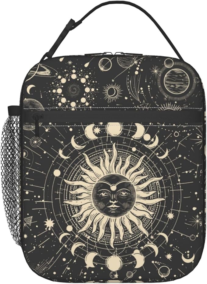 Sun and Moon Mystic Goth Witchy Black Lunch Box Reusable Insulated Totes Lunch Bag Thermal Cooler For Boy Girls School Men Women Beach Travel