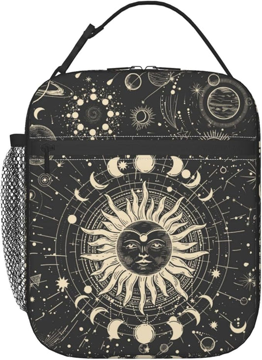 Sun and Moon Mystic Goth Witchy Black Lunch Box Reusable Insulated Totes Lunch Bag Thermal Cooler For Boy Girls School Men Women Beach Travel