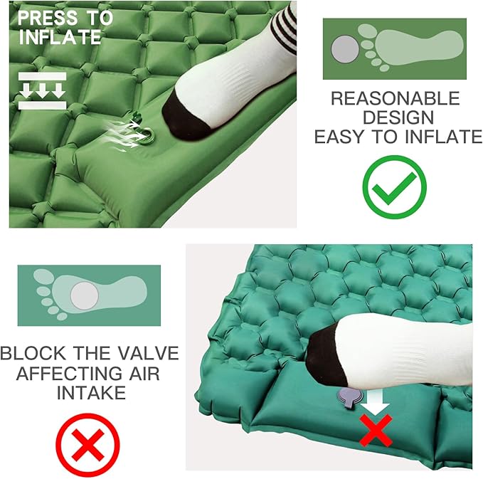 Outdoor Inflatable Mattress, self Inflating Sleeping pad, Airbed with Built-in Pump, Portable Camping Mattress for Adults, 200 x 122 x 7cm, Army Green