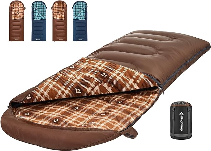 KingCamp Sleeping Bag for Adults, Cold Weather & Warm XL Big and Tall Flannel Sleeping Bags with Compression Sack Portable Waterproof Essentials Gear Accessories for Outdoor Camping