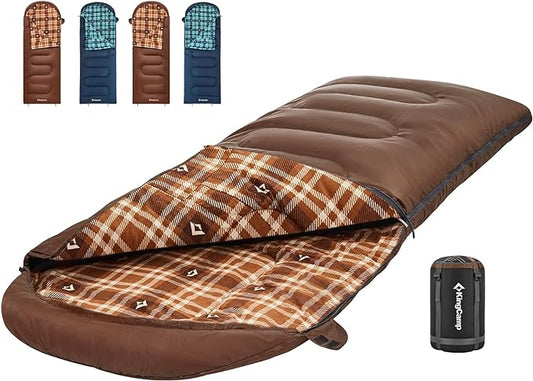 KingCamp Sleeping Bag for Adults, Cold Weather & Warm XL Big and Tall Flannel Sleeping Bags with Compression Sack Portable Waterproof Essentials Gear Accessories for Outdoor Camping