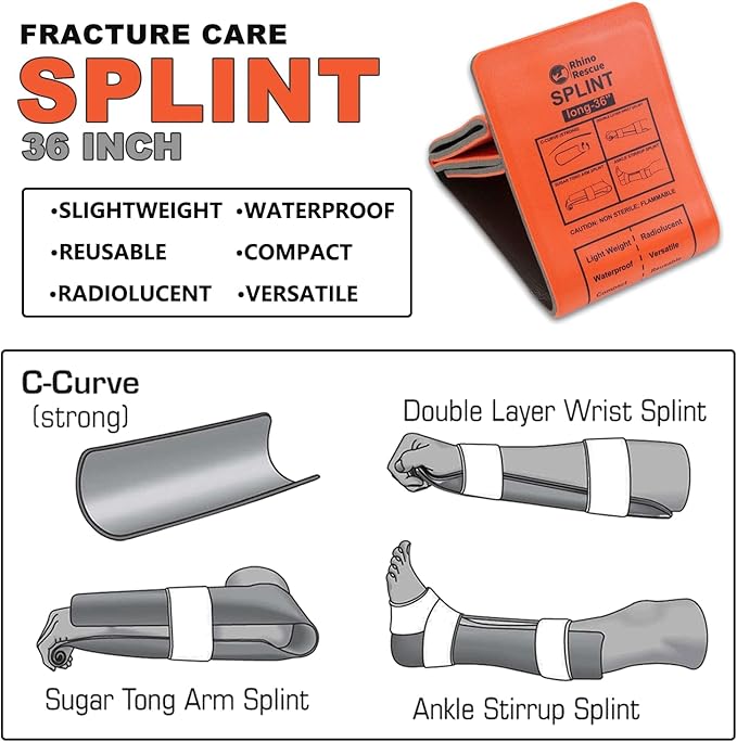RHINO RESCUE First Aid Splint 36" X 4.3" Orange-Gray, Keep Bones in Position (1, Folded)
