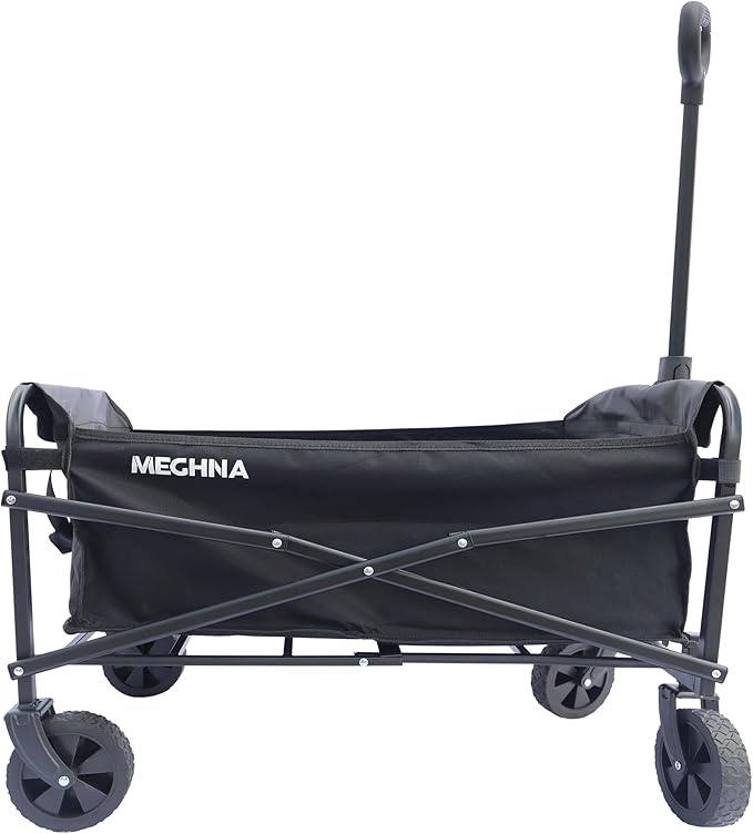 Collapsible Folding Wagon Cart with 5" All Terrain Wheels Heavy Duty Folding Portable Wagon 110L Capacity for Camping, Sports, Shopping Black