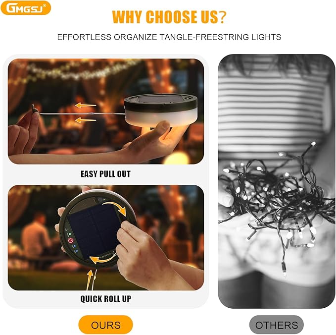 Solar Camping String Lights,40.45FT Fairy String Lights with 10 Lighting Modes,Portable Waterproof Camping Lamp with Remote Control,Solar Power and USB Rechargeable Camping Lights for Yard Hiking