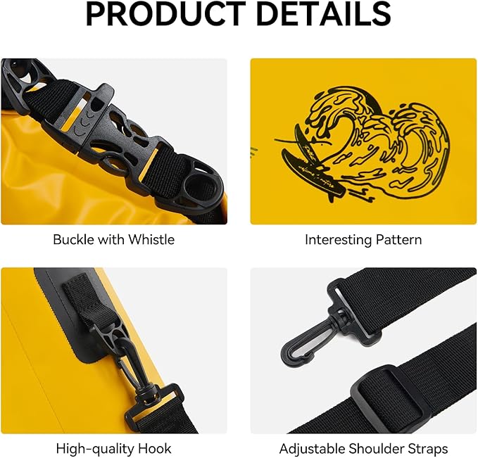 20L Waterproof Dry Bag Tough & Water-repellent Storage Bag with Adjustable Shoulder Straps Lightweight Portable Backpack Dry Bags for Kayaking Boating Camping Yellow