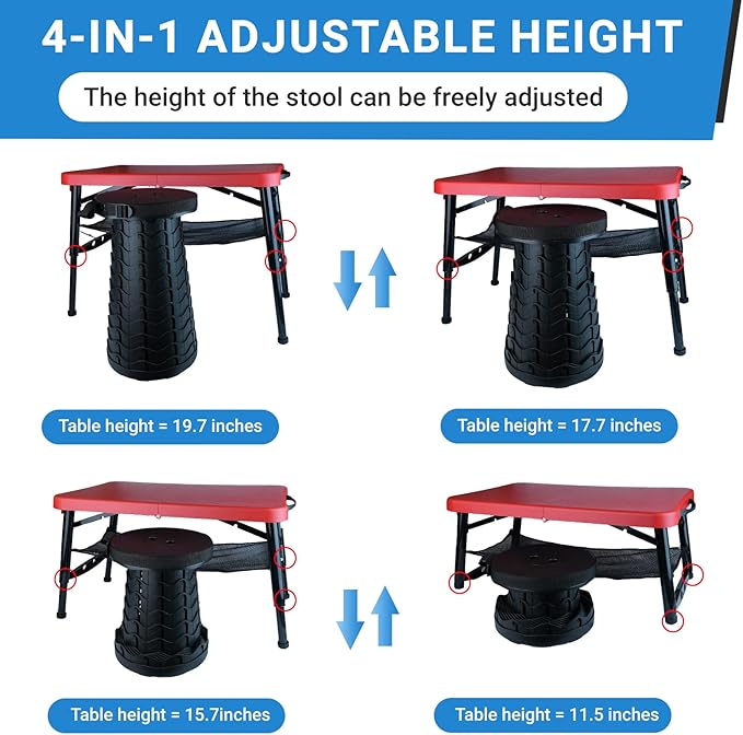 Portable Folding Table and Stool Set, Lightweight Foldable Table & Collapsible Stool for Camping Picnic Beach Fishing, Sturdy Small Outdoor Set with Mesh Layer Storage