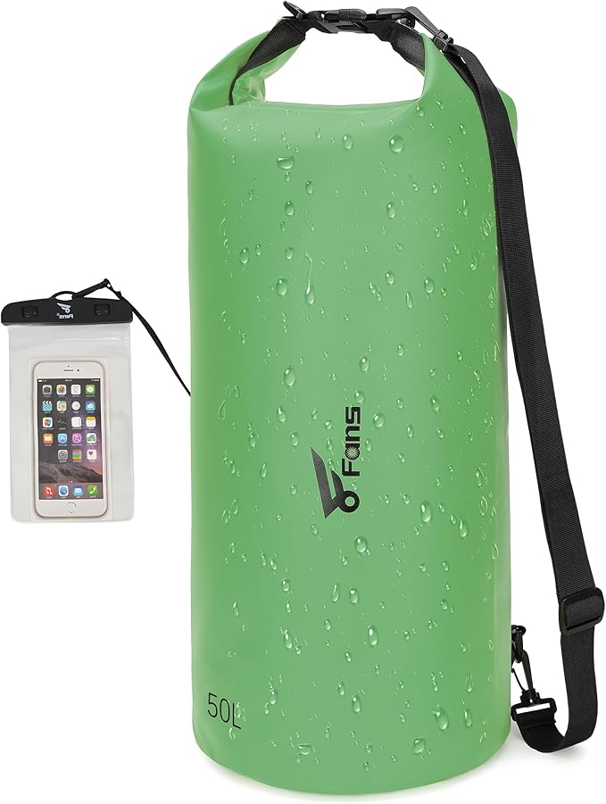 8 Fans Dry Bag Backpack Waterproof,50L Roll Top Bag with Phone Case, Perfect for Floating,Travel,Swimming,Boating,Kayaking,Camping,and Beach Activities(No Valves, Green)