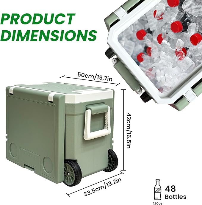 34-127 Quart Insulated Portable Cooler with Heavy Duty Wheels Keeps Ice for up to 5 Days, Great for Drink, Beach, Camping, Tailgating, Sports, & More