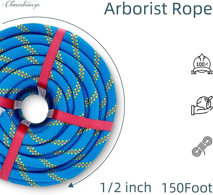 Arborist Rigging Rope Blue - 1/2 Inch Diameter 150 Ft - Heavy Duty Bull Rope for Arborist Climbing Nautical Swing Outdoor Adventures