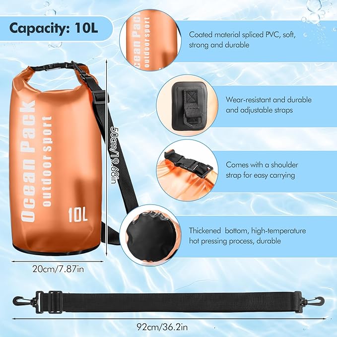 Talltalk 4 pcs Waterproof Dry Bag Set 10l Lightweight Dry Sack with Phone Case Orienteering Compass Emergency Whistle for Travel, Swimming, Boating, Kayaking, Camping, Fishing