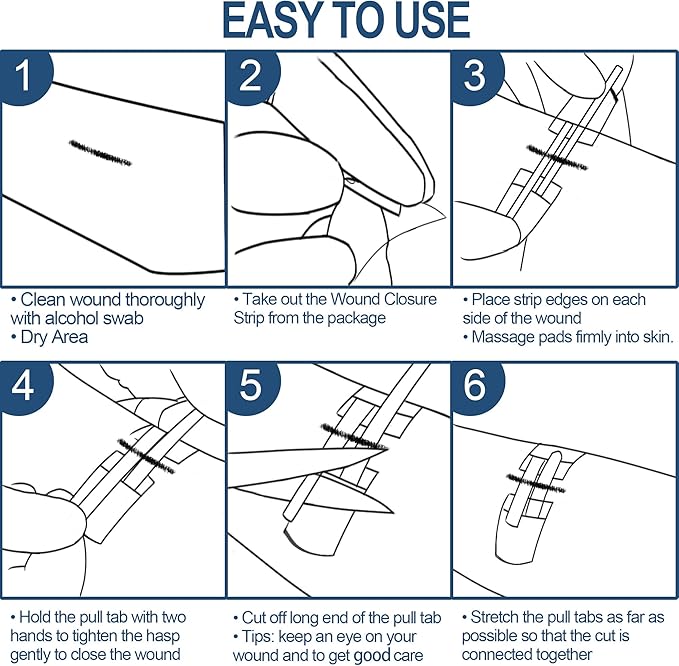 Wound Closure Strips - Emergency Laceration Closure Kit to Repair 3 Individual/Combine Wounds Without Stitches, Butterfly Bandages for Wound Closure to Close, Cover Wounds - Quick Clot