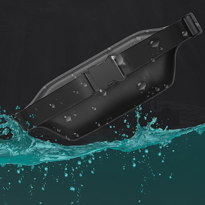 Drench 100% Underwater Waterproof Fanny Pack. Waist Pack. Submersible Waterproof Phone Pouch. Dry Bag for Swimming & Snorkelling. Underwater Phone case. (black with 2 rings)