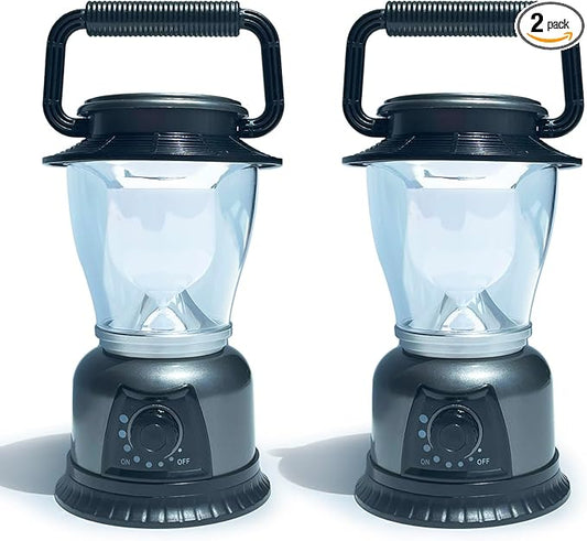 LED Lantern Variable Power Retro Battery Powered Camping Light, COB High Brightness Dimmable Camping Lamp for Hiking, Fishing, Repairing and Emergency Lighting (Grey-2 Pack)