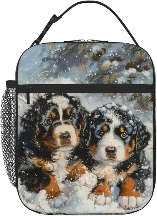 SARA NELL Dog Insulated Lunch Bag Snowy Mountain Dog Puppy Lunch Box for Women Men Teens Kids, Reusable Lunch Tote Bag, Leakproof Thermal Insulated Lunch Bags for Work, Picnic, School or Travel