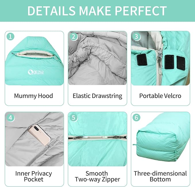 Down Sleeping Bag for Adults 0°F 10°F 15°F 20°F Backpacking Sleeping Bag for Cold Weather with Compression Sack