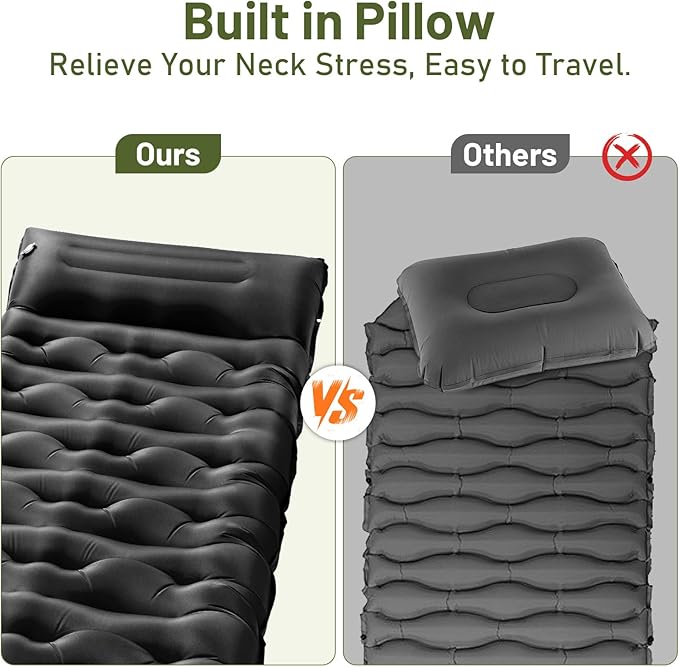 KASBAH Camping Sleeping Pad,6 inch Thick Inflatable Camping Mattress with Built-in Foot Pump and Pillow,Ultralight Sleeping Mat Backpacking Gear for Outdoor Hiking,Camping, Traveling and Tent