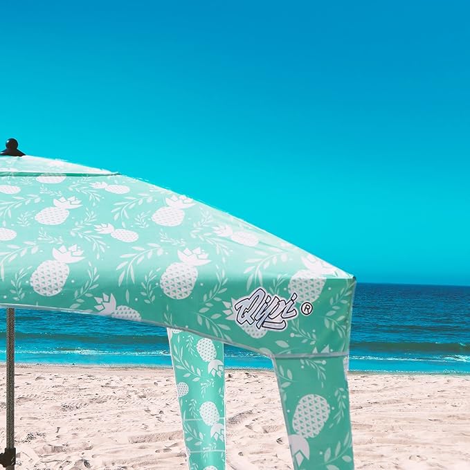 Qipi Beach Cabana - Easy to Set Up Canopy, Waterproof, Portable 6' x 6' Beach Shelter, Included Side Wall, Shade with UPF 50+ UV Protection, Ultimate Sun Umbrella - for Kids, Family & Friends
