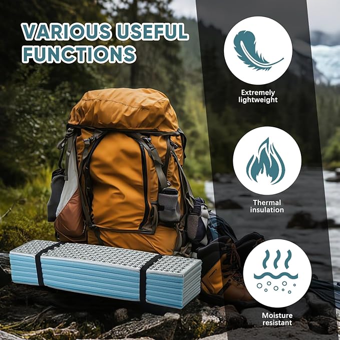 Ultralight Foam Sleeping Pad, Waterproof Closed Cell Foam Pad for Superior Insulation, Folding Sleeping Mat for Compact Storage, Foldable and Portable for Hiking and Camping