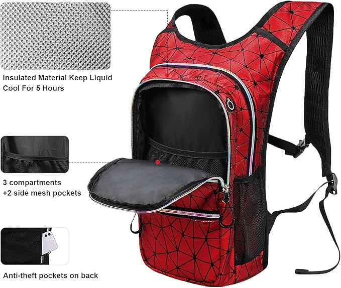 Hydration Backpack Pack, Water Backpack 20L Included 2L Hydration Bladder, Festival Essential - Rave Hydration Pack Hydropack for Hiking, Running, Biking, Festival Gear
