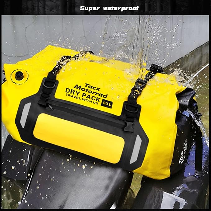 Waterproof Duffel Bag for Men/Women, Roll-top Dry Backpack Duffel Bag with Quick-fixed Straps, Motorcycle Tail Saddle Bag for Motorcycling, Rafting, Boating, Kayaking, Travel, 80L-Yellow