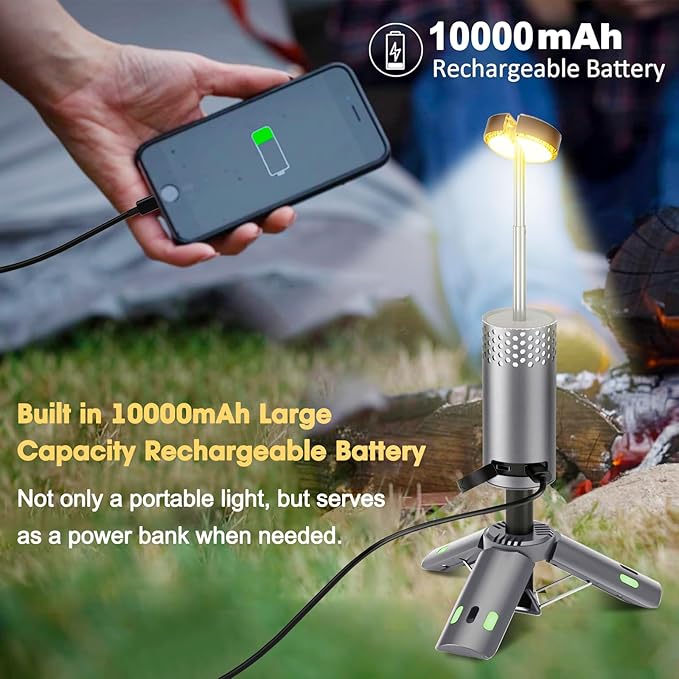 Camping Light Telescopic, Rechargeable Collapsible Camping Lanterns with Stand, 10000mAh Magnetic Waterproof Camping Lamp, Outdoor Light for Emergency, Cool Camping Must Haves (Gray)