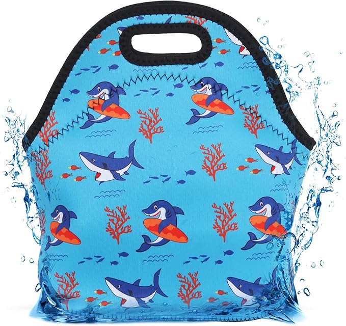 Violet Mist Neoprene Lunch Bag Washable Shark lunch HandBags Tote Reusable Thermal Insulated Lunch Bags Cooler Lighweight lunch bag for Men Work Picnic Thanksgiving Christmas Gifts