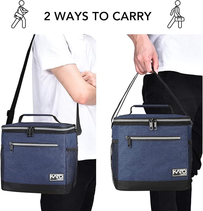 Tirrinia Large Insulated Lunch Box for Men/Women, Leakproof Thermal Lunch Bag for Office Picnic Work Beach Camping,Reusable Lunch Cooler Tote for Adult, Dark Blue