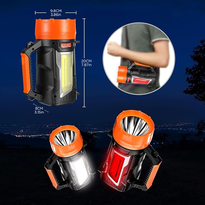 Rechargeable LED Lantern, Multi Function Camping Lantern, Hand Crank Flashlight, 6 Light Modes, IP64 Waterproof, Handheld Spotlight Flashlight Searchlight for Power Outage Hiking Emergency Hurricane