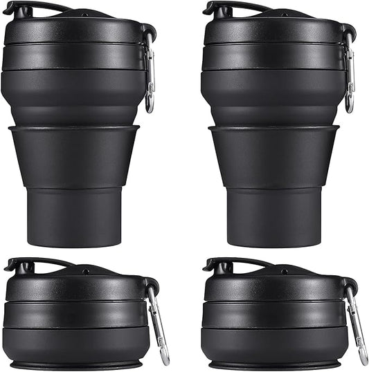 2PACK Collapsible Coffee Cup, 20 OZ 600ml Silicone Folding Camping Mug, Leak Proof BPA Free Portable Sport Bottle with Lids for hiking, Microwave & Dishwasher Safe (Black)