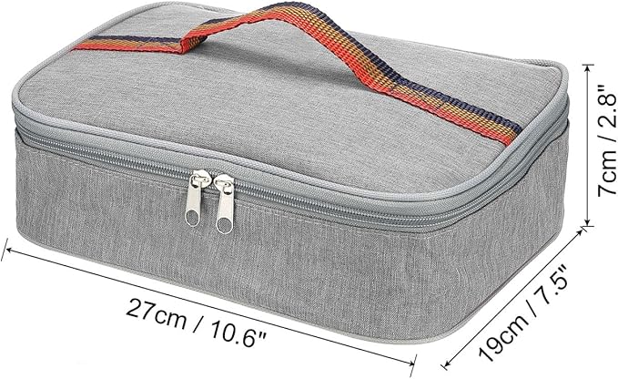 PATIKIL 11"x8"x3" Insulated Lunch Bags, Portable Food Containers Bag Flat Bento Bags Reusable Thermal Lunch Pail for Men and Women, Grey