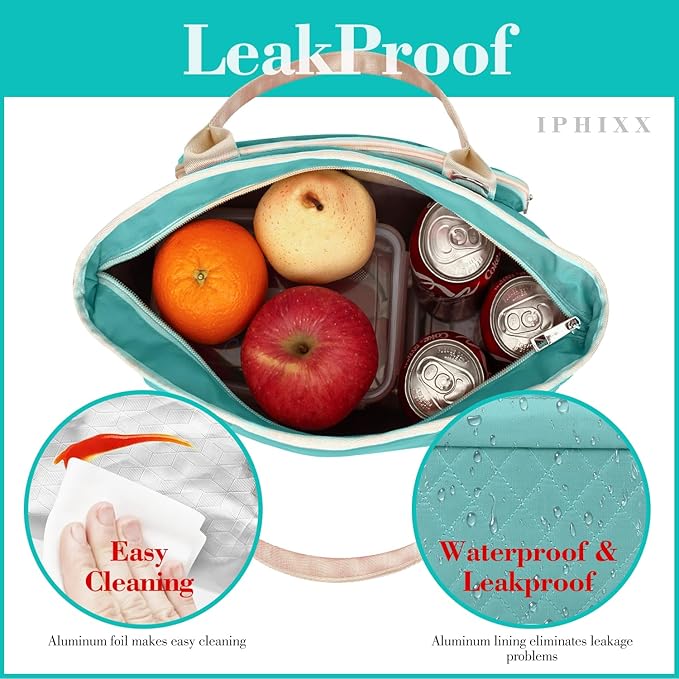 Lunch Bag Women Insulated Lunch Box for Adults - Leakproof Large Purse Lunch Tote Bags for Women with Adjustable Shoulder Strap Zipper Side Pockets for Work